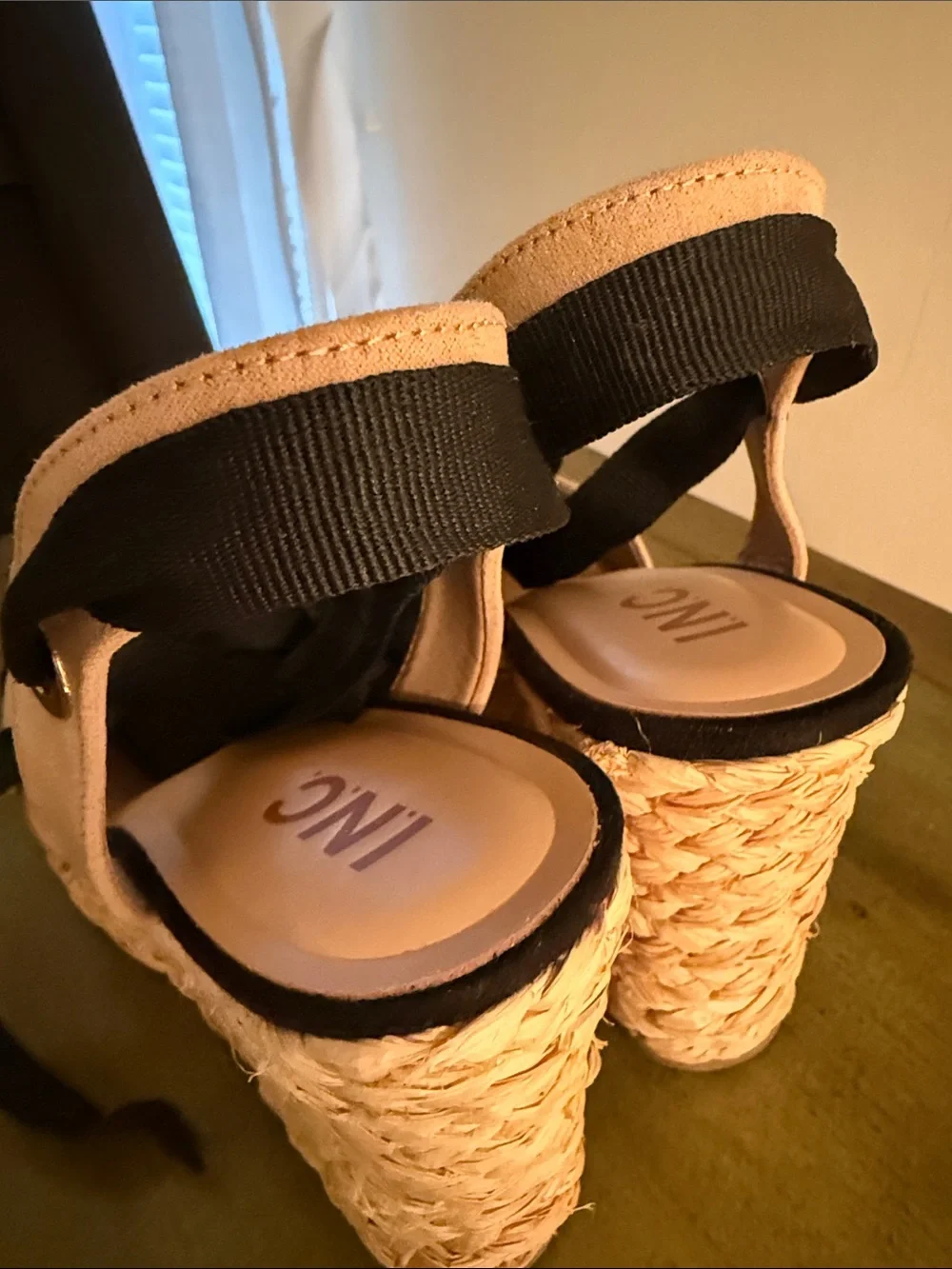 Women’s Black and Tan Espadrille Wedge Sandals